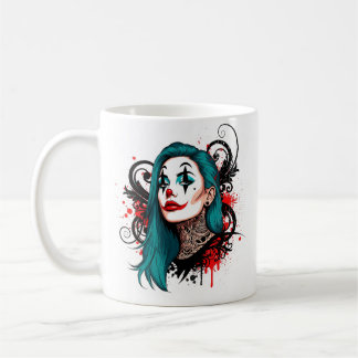 Cyanhårig Clown Drottning - Spooky Chic Design Kaffemugg