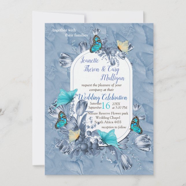 Cyanotype färg och Visiting Butterflies. Inbjudningar (Framsida)