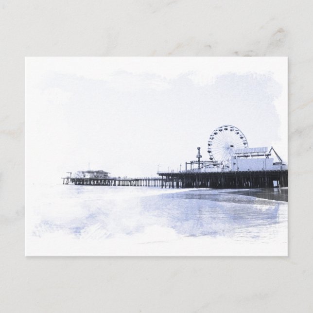 Cyanotype Santa Monica Pier Vykort (Framsida)