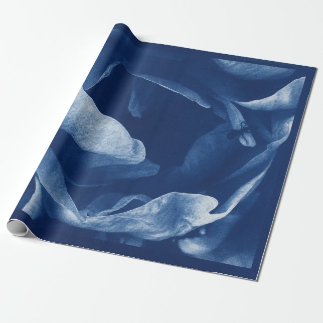 Cyanotypfotografi av contemporary Blue Blommigt Presentpapper (Utrullad)