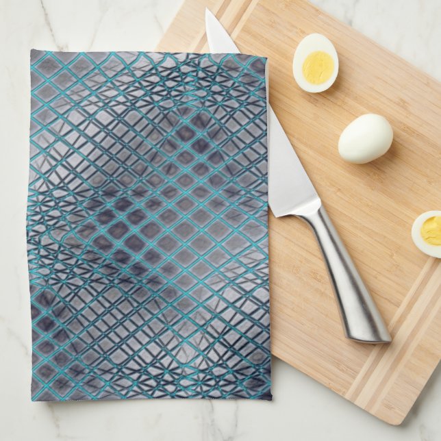 Cyanritad som ser ut som en tangel av fisknät kökshandduk (Vikt i Fjärdedel)