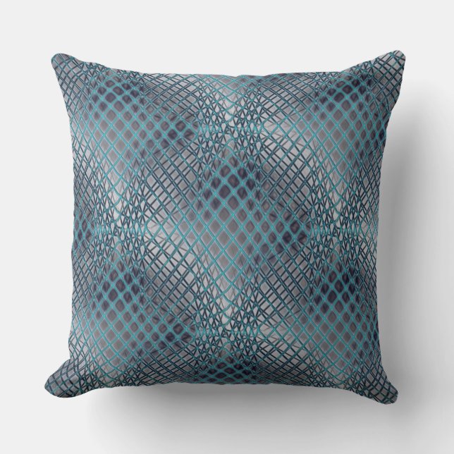 Cyanritad som ser ut som en tangel av fisknät kudde (Framsida)