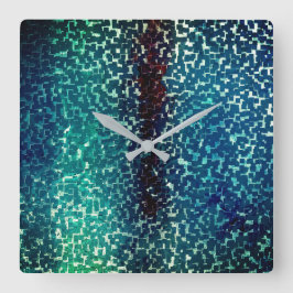 Cyansk blå mosaik stil på kornigt glas fyrkantig klocka