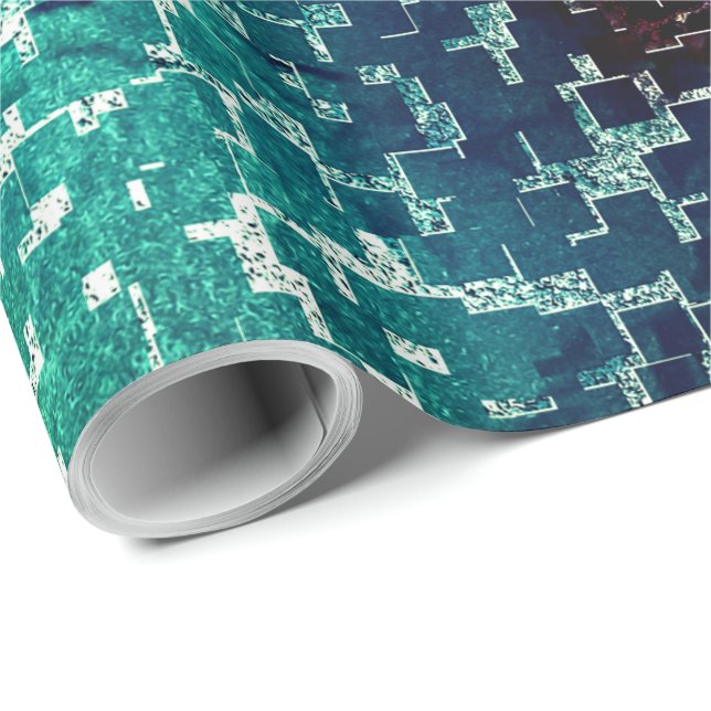 Cyansk blå mosaik stil på kornigt glas presentpapper (Rullad Hörn)