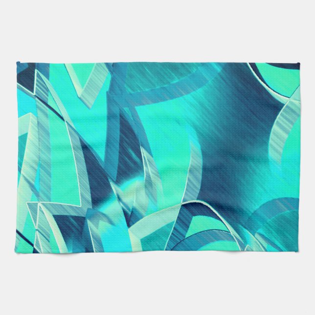 Cyanspår med drizzior på akvamarinbakgrund kökshandduk (Horisontell)