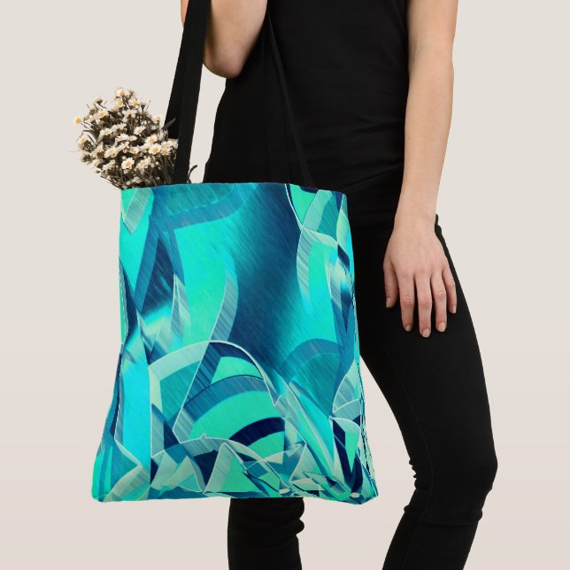 Cyanspår med drizzior på akvamarinbakgrund tygkasse (Närbild)