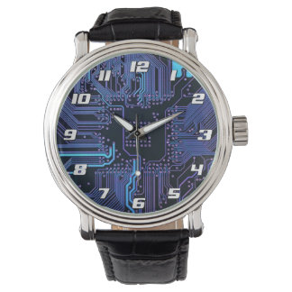Cyber Blue PCB Kretskort Spår Mönster Konst Armbandsur