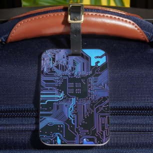 Cyber Blue PCB Kretskort Spår Mönster Konst Bagagebricka
