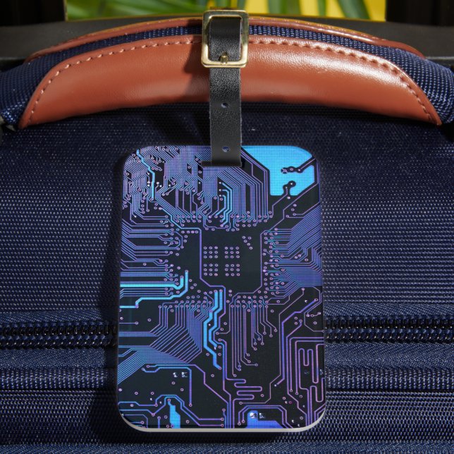 Cyber Blue PCB Kretskort Spår Mönster Konst Bagagebricka (Framsida Insitu 2)