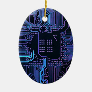 Cyber Blue PCB Kretskort Spår Mönster Konst Julgransprydnad Keramik