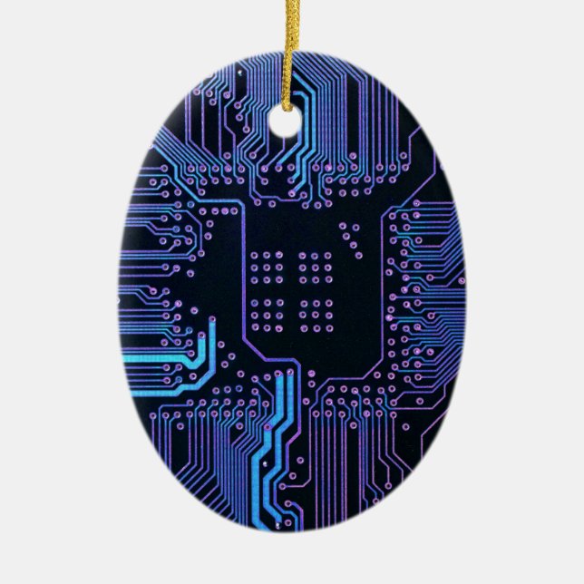 Cyber Blue PCB Kretskort Spår Mönster Konst Julgransprydnad Keramik (Framsidan)