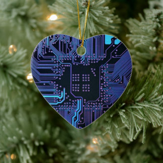 Cyber Blue PCB Kretskort Spår Mönster Konst Julgransprydnad Keramik