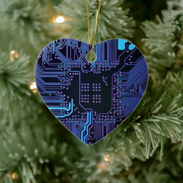 Cyber Blue PCB Kretskort Spår Mönster Konst Julgransprydnad Keramik (Träd)
