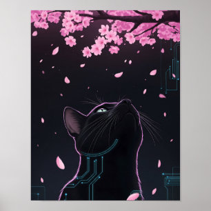 Cyber Cat Blommar Gaze   Kattdjuret Futuristiska f Poster