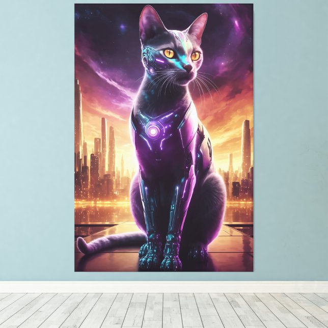 Cyber Cat Poster - Futuristiska-SCSI-Kattdjur Canvastryck (Insitu (trägolv))