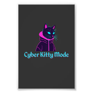 Cyber Cat Vibes - Neon Glitch Aesthetic Design Fototryck