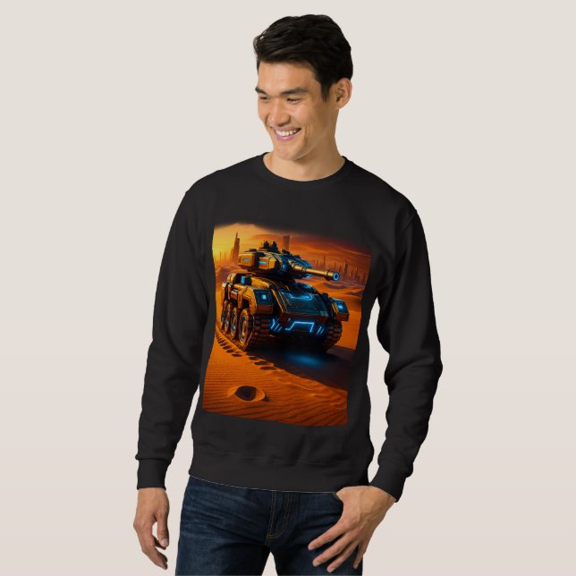 Cyber Desert Tank – Black Sci-Fi Glow Sweatshirt (Hel framsida)