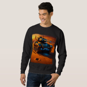 Cyber Desert Tank – Svart Sci-Fi-Glödande Tröja Lång Ärmad Tröja