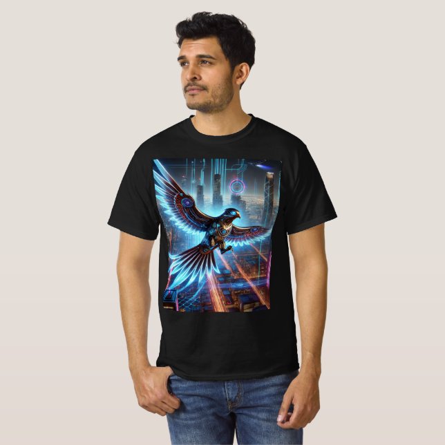 Cyber Falcon Neon Flight T-Shirt Design. (Hel framsida)