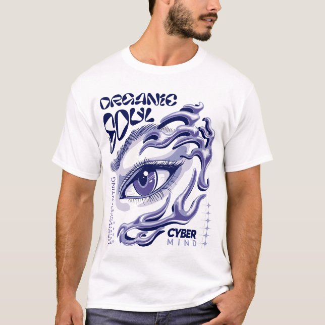 Cyber Fantasy Eye with Liquid Waves T Shirt (Framsida)