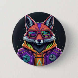 Cyber Fox Knappsats – Neon Streetwear Djurkonst Knapp