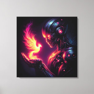 Cyber Futuristisk Robot Fenix Eldande Ande Canvastryck
