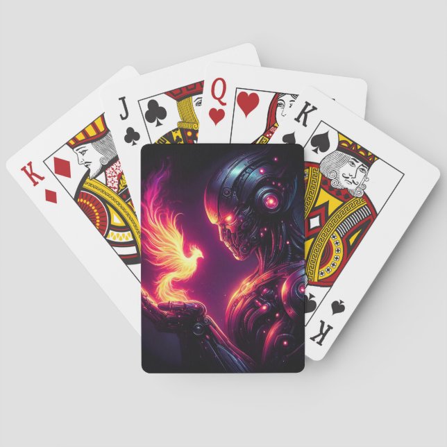 Cyber Futuristisk Robot Fenix Eldande Casinokort (Baksidan)