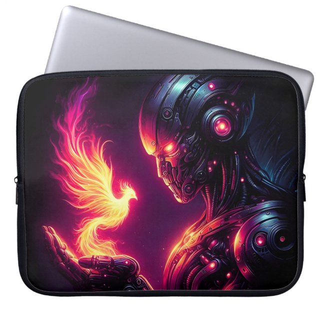 Cyber Futuristisk Robot Fenix Eldande Laptop Fodral (Framsidan)