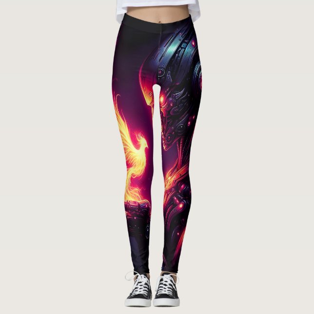 Cyber Futuristisk Robot Fenix Eldande Leggings (Framsida)