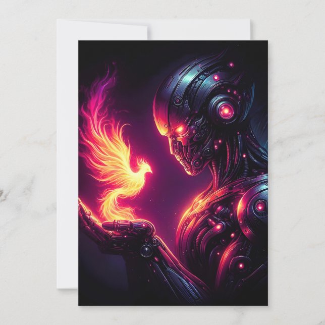 Cyber Futuristisk Robot Fenix Eldande Meddelande (Framsida)