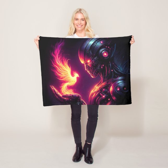 Cyber Futuristisk Robot Fenix Eldandelek Fleecefilt (På plats)