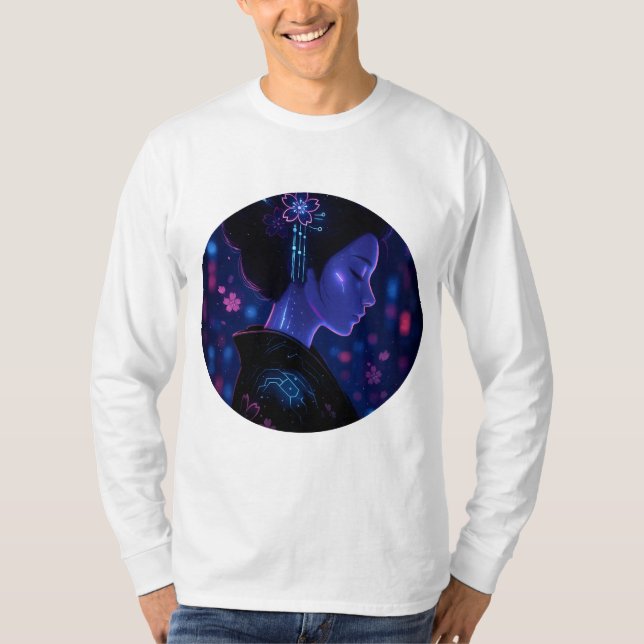 Cyber Geisha – Neon Serenity T Shirt (Framsida)