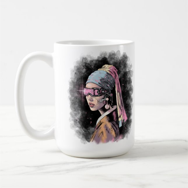 Cyber-Girl med Pearl Earring Kaffemugg (Vänster)