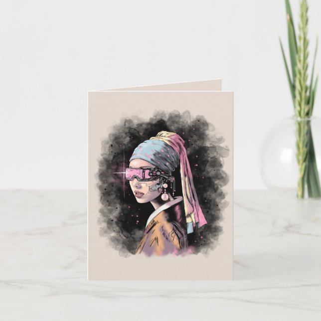 Cyber-Girl med Pearl Earring Kort (Framsida)