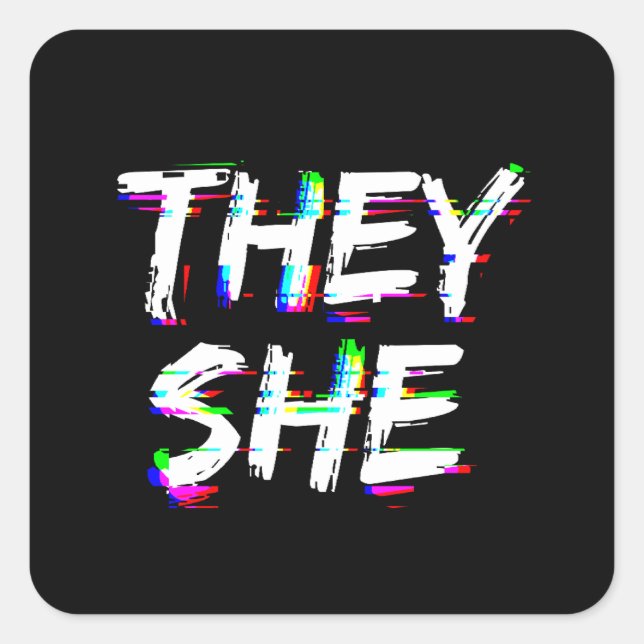 Cyber Glitch de pronouns Fyrkantigt Klistermärke (Framsida)
