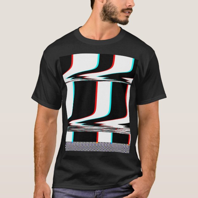 Cyber Glitch Mod Randig T Shirt (Framsida)