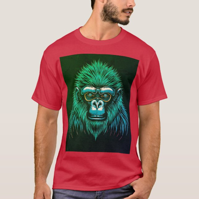 Cyber Gorilla – Cool Futuristisk Apa Illustration T Shirt (Framsida)