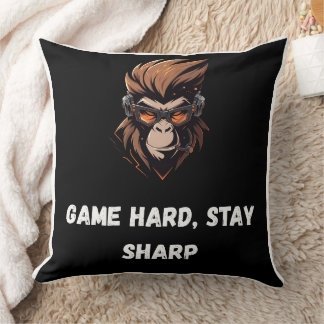 Cyber Gorilla Gamer Svart Orange Konst Kudde