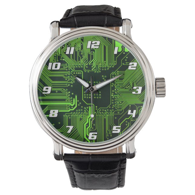 Cyber Green PCB Kretskort Spår Mönster Konst Armbandsur (Framsida)