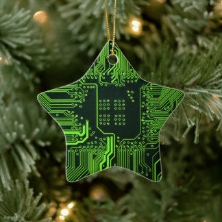 Cyber Green PCB Kretskort Spår Mönster Konst Julgransprydnad Keramik
