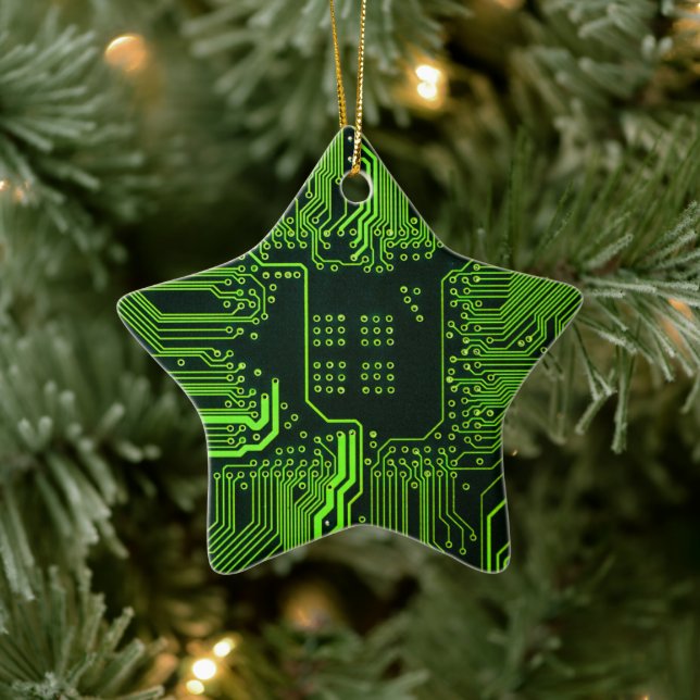 Cyber Green PCB Kretskort Spår Mönster Konst Julgransprydnad Keramik (Träd)