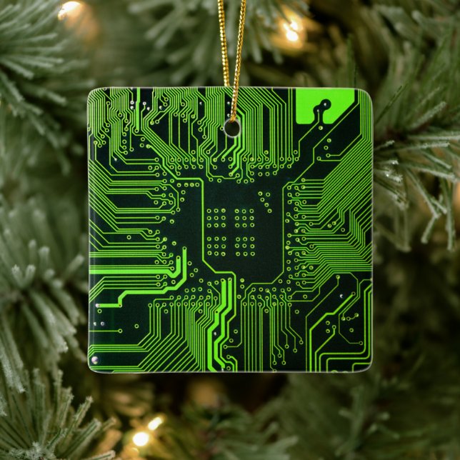 Cyber Green PCB Kretskort Spår Mönster Konst Julgransprydnad Keramik (Träd)