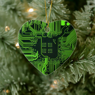 Cyber Green PCB Kretskort Spår Mönster Konst Julgransprydnad Keramik