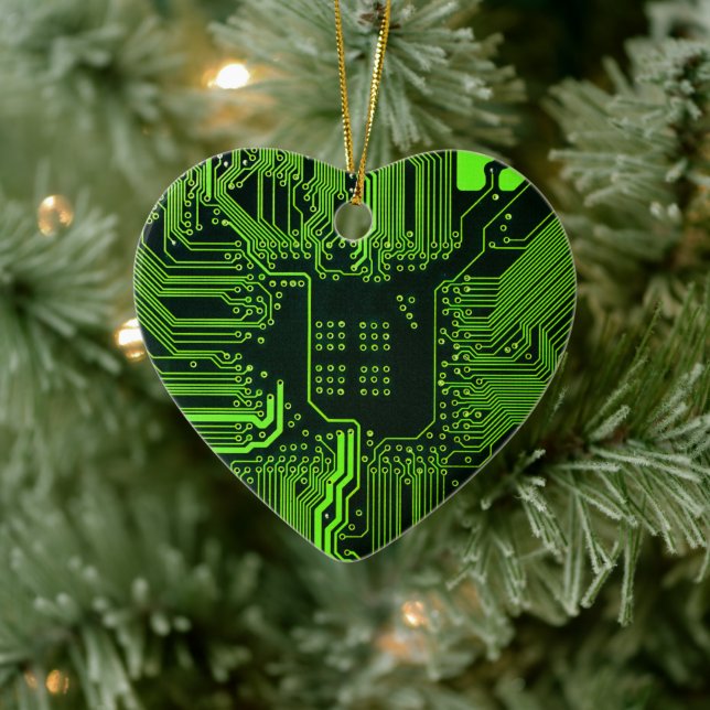 Cyber Green PCB Kretskort Spår Mönster Konst Julgransprydnad Keramik (Träd)