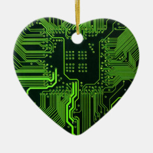 Cyber Green PCB Kretskort Spår Mönster Konst Julgransprydnad Keramik
