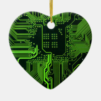Cyber Green PCB Kretskort Spår Mönster Konst Julgransprydnad Keramik