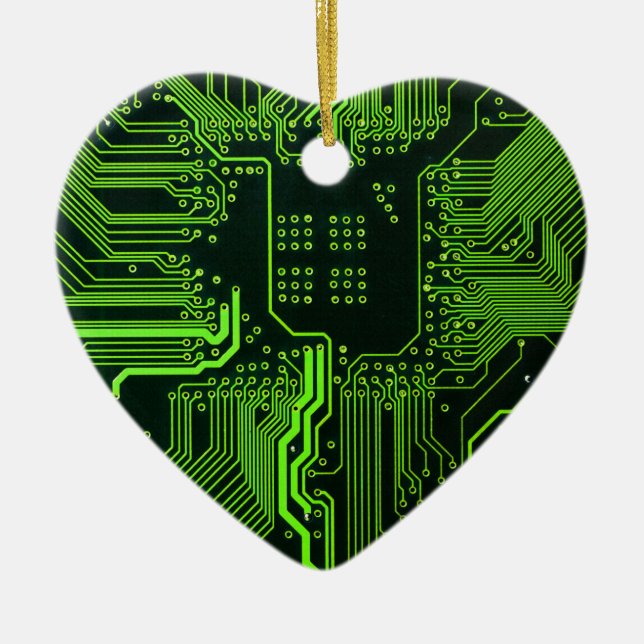 Cyber Green PCB Kretskort Spår Mönster Konst Julgransprydnad Keramik (Framsidan)