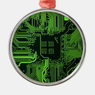 Cyber Green PCB Kretskort Spår Mönster Konst Julgransprydnad Metall