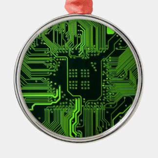 Cyber Green PCB Kretskort Spår Mönster Konst Julgransprydnad Metall