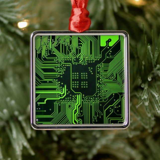 Cyber Green PCB Kretskort Spår Mönster Konst Julgransprydnad Metall (Träd)